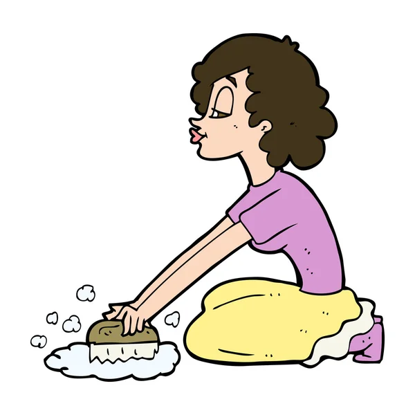 Cartoon woman scrubbing floor — Stock Vector