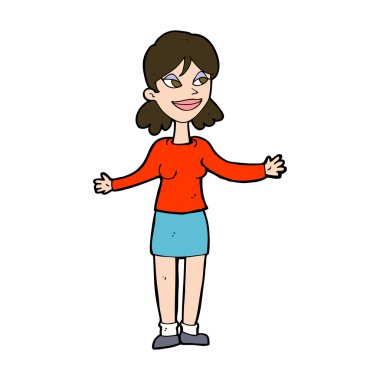 Çizgi filmdeki mutlu kadın omuzlarını silkiyor.