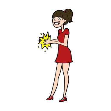 Çizgi film kadını el çırpıyor.