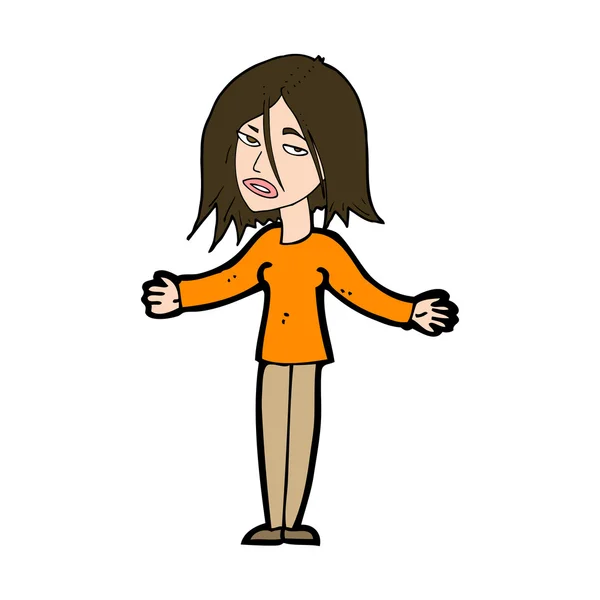 Cartoon vrouw shrugging schouders — Stockvector