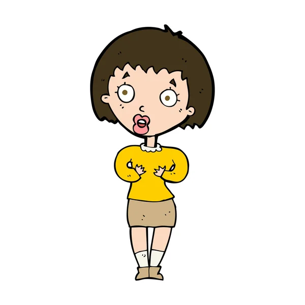 Mujer de dibujos animados haciendo Who Me? gesto. — Vector de stock