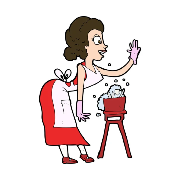 Cartoon housewife washing up — Stock Vector