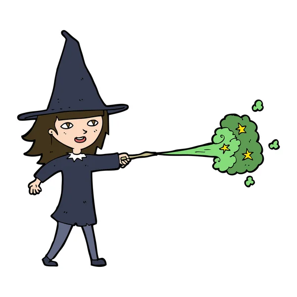 Cartoon witch girl casting spell — Stock Vector