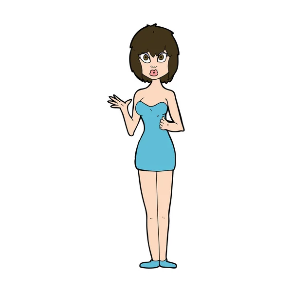 Cartoon verward vrouw in cocktail jurk — Stockvector