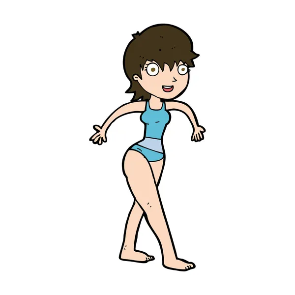 Ευτυχισμένη γυναίκα κινουμένων σχεδίων στο κολύμπι κοστούμι — Διανυσματικό Αρχείο