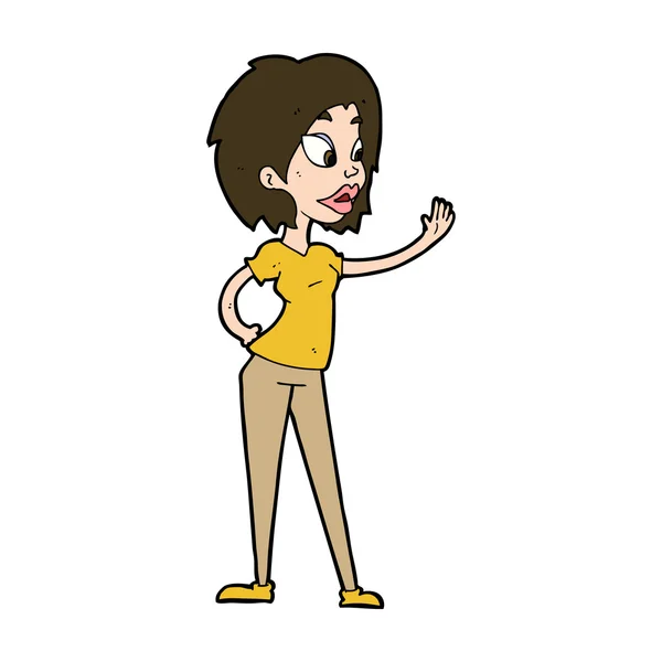 Mujer de dibujos animados saludando — Vector de stock