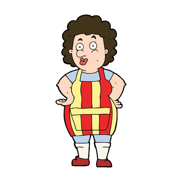 Cartoon woman in kitchen apron — Stock Vector