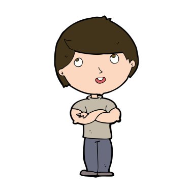 katlanmış kollu karikatür mutlu adam