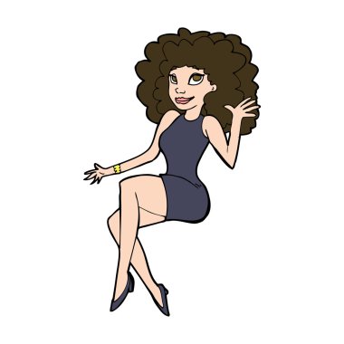 Oturan kadın el sallıyor.