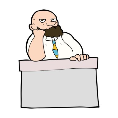 Masada sıkılmış bir adam var.