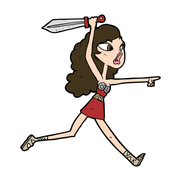 Kreskówka viking dziewczynka z mieczem — Wektor stockowy