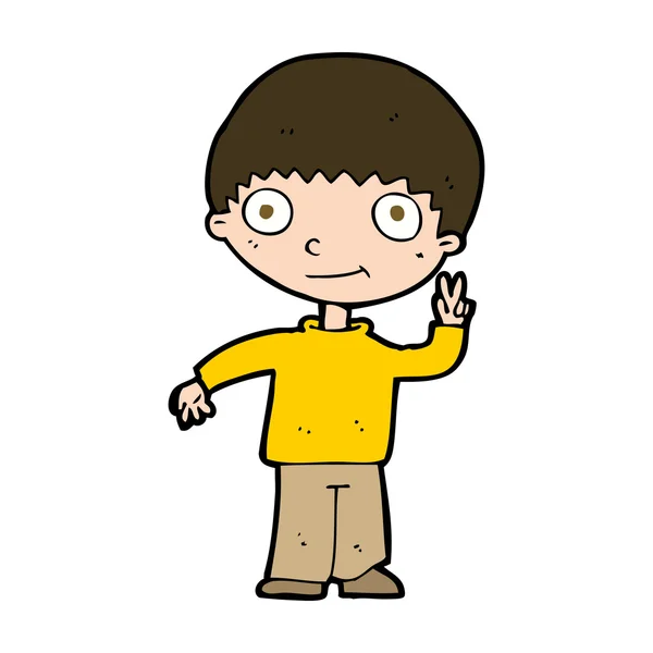 Cartoon boy giving peace sign — Stock Vector