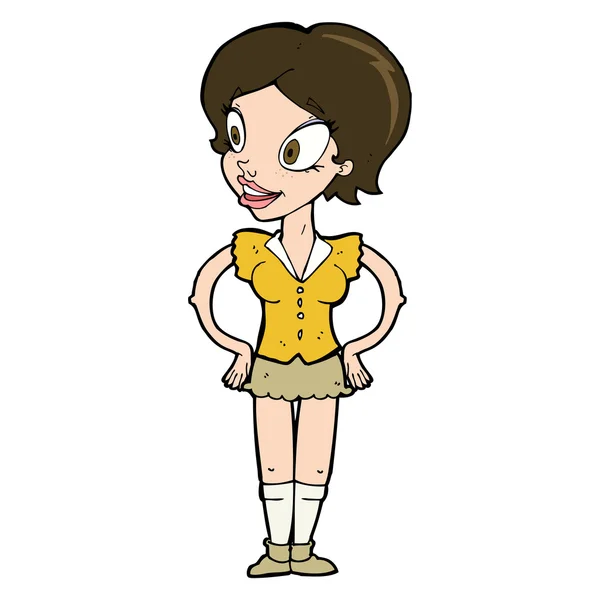 短いスカートの中で漫画の幸せな女性 — ストックベクタ