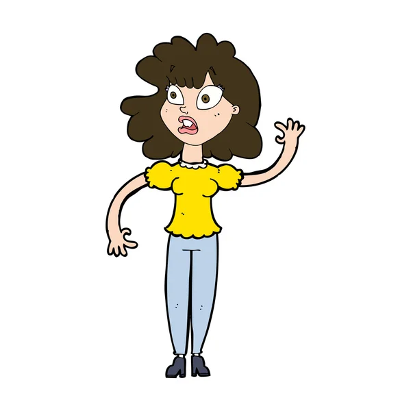 Dibujos animados mujer preocupada saludando — Archivo Imágenes Vectoriales