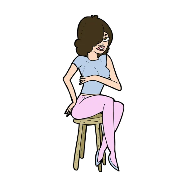 Dessin animé femme assise sur tabouret de bar — Image vectorielle