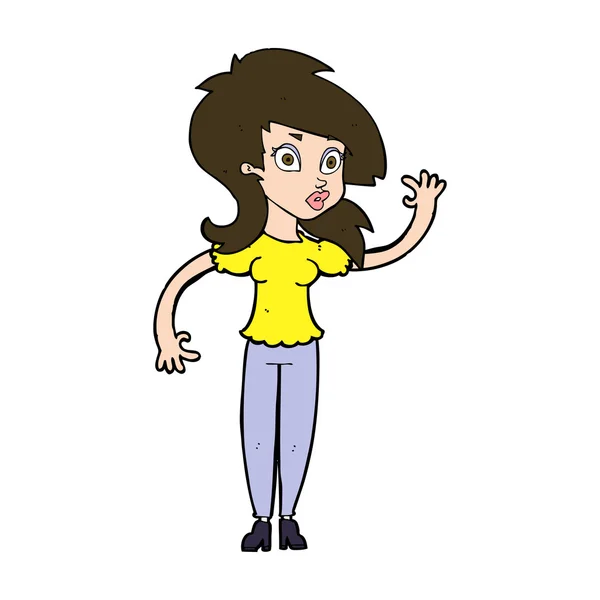 Dibujos animados mujer bonita saludando — Vector de stock