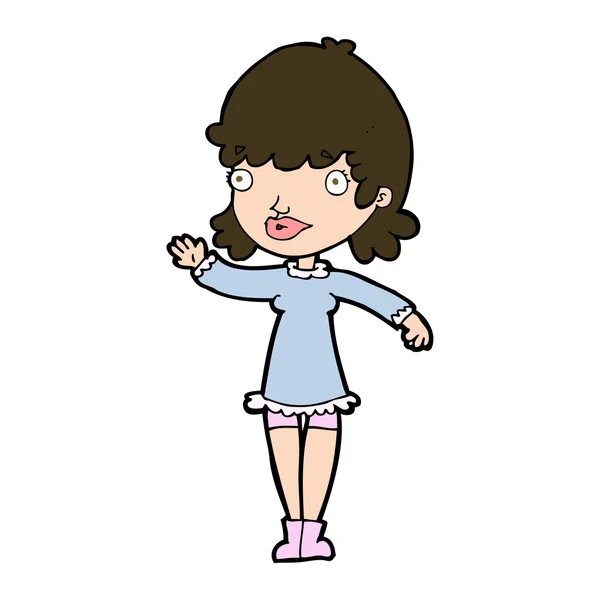 Cartoon vrouw zwaaien — Stockvector