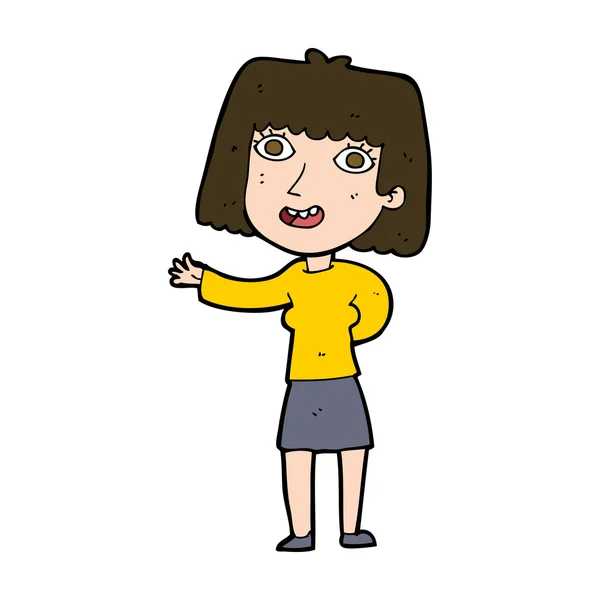 Dibujos animados mujer amigable saludando — Vector de stock