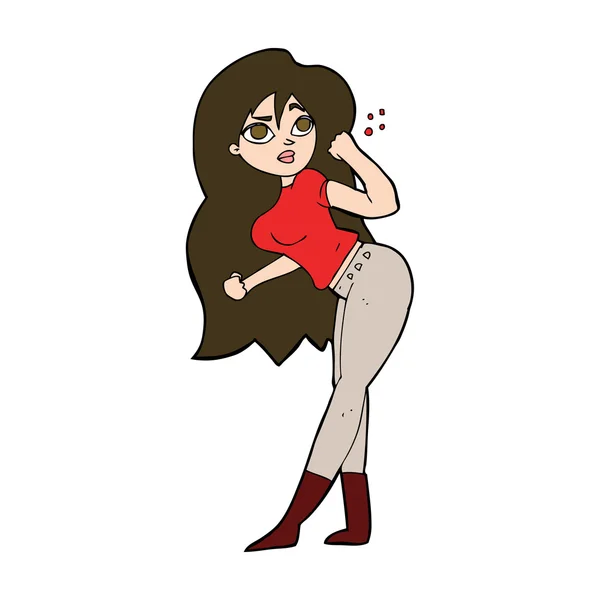 Cartoon mulher levantando punho — Vetor de Stock