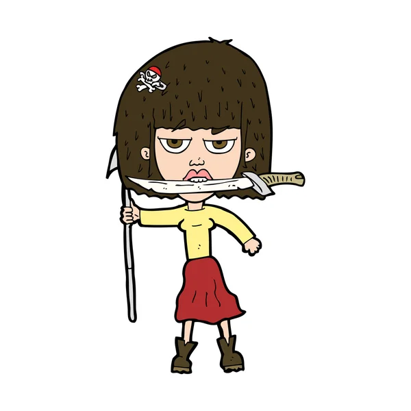 Mujer de dibujos animados con cuchillo y arpón — Archivo Imágenes Vectoriales