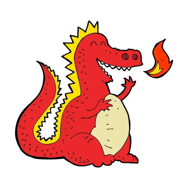 Dibujos animados fuego respiración dragón — Vector de stock
