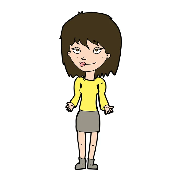 Cartoon vrouw shrugging schouders — Stockvector