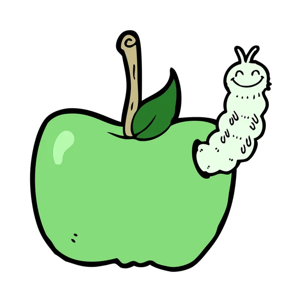 Manzana de dibujos animados con insecto — Vector de stock