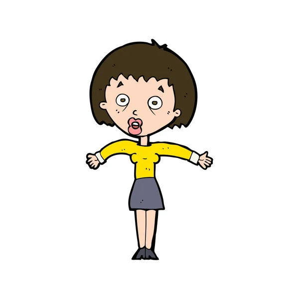 Cartoon vrouw shrugging schouders — Stockvector