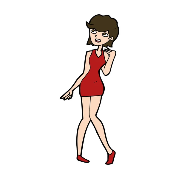 Mujer de dibujos animados en vestido de cóctel — Vector de stock