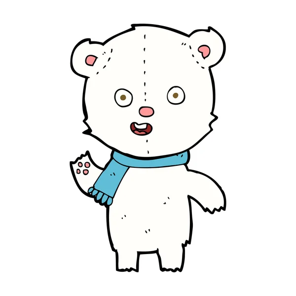 Cartoon viftande polar bear cub med halsduk — Stock vektor
