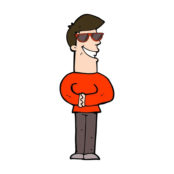 Dessin animé sourire homme portant des lunettes de soleil — Image vectorielle