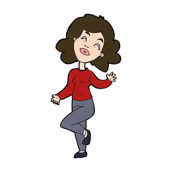 Dibujos animados feliz mujer bailando — Vector de stock