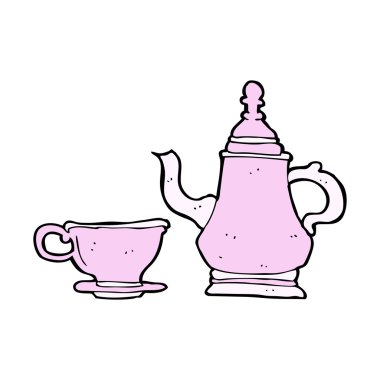 çizgi film kahve demliği ve fincanı