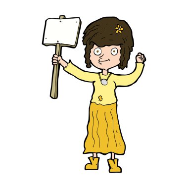 Protesto işareti olan hippi kız.