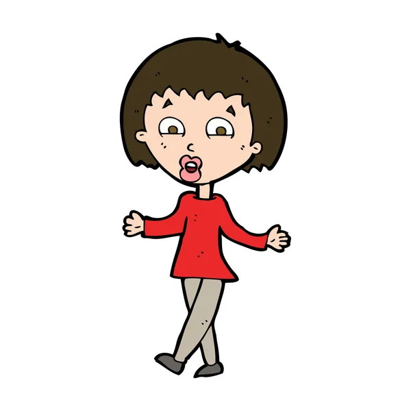 Cartoon vrouw shrugging schouders — Stockvector