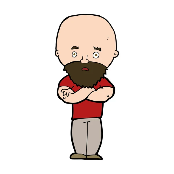 Dibujos animados sorprendido hombre calvo con barba — Vector de stock