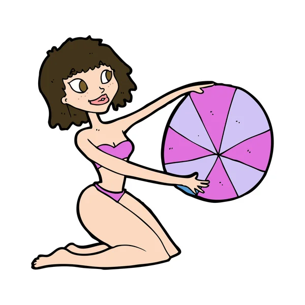 Cartoon-Bikini-Mädchen mit Strandball — Stockvektor