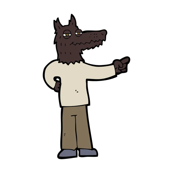 Cartoni animati puntando lupo uomo — Vettoriale Stock