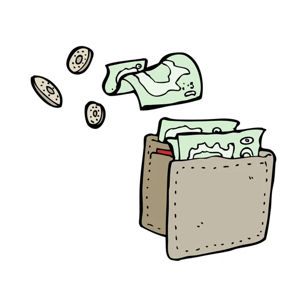 Portefeuille de dessin animé renverser de l'argent — Image vectorielle