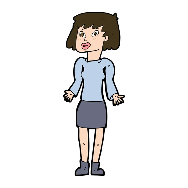 Cartoon vrouw shrugging schouders — Stockvector