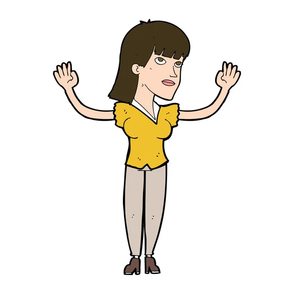 Cartoon woman throwing hands in air — Stock Vector