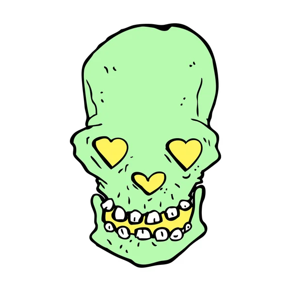 Cartoon skull with love heart eyes — Stock Vector