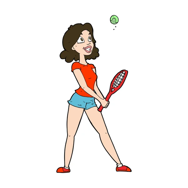 Cartoon vrouw spelen tennis — Stockvector