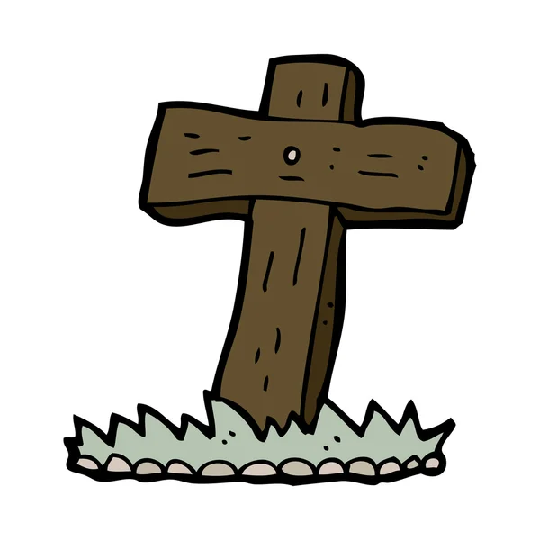 Cartoon wooden cross grave — Stock Vector