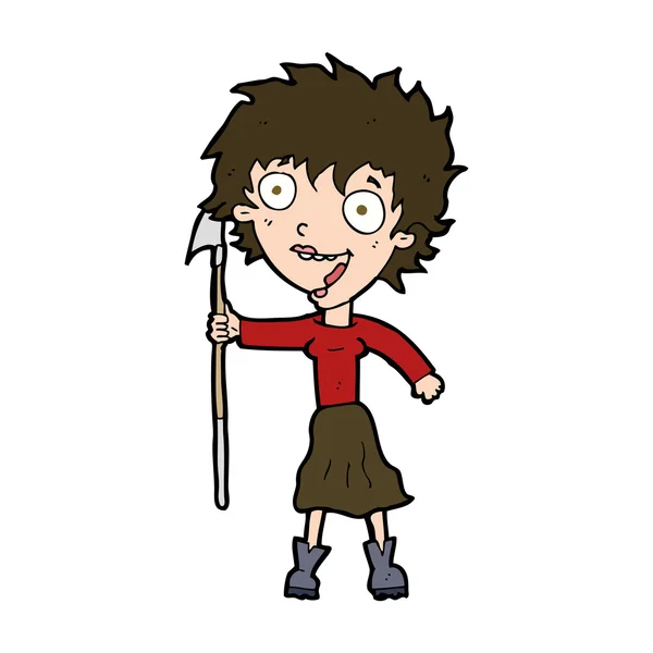 Mujer loca de dibujos animados con lanza vector, gráfico vectorial