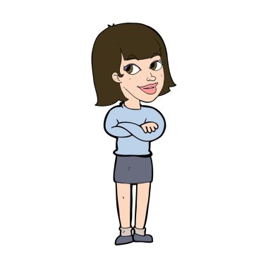 Çizgi filmdeki mutlu kadın bakıyor