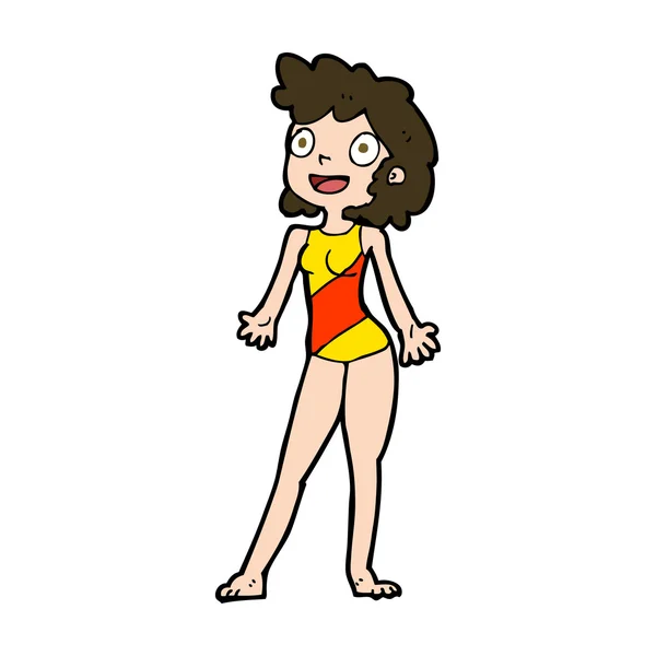 Mulher dos desenhos animados em traje de natação — Vetor de Stock