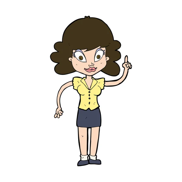 Cartone animato donna felice con idea — Vettoriale Stock
