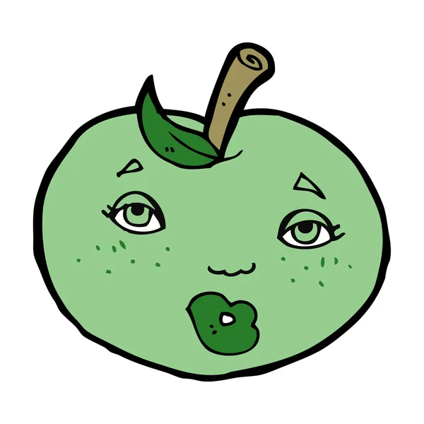 Manzana de dibujos animados con la cara — Vector de stock