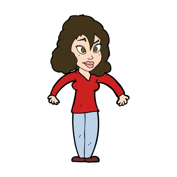 Cartoon vrouw shrugging schouders — Stockvector